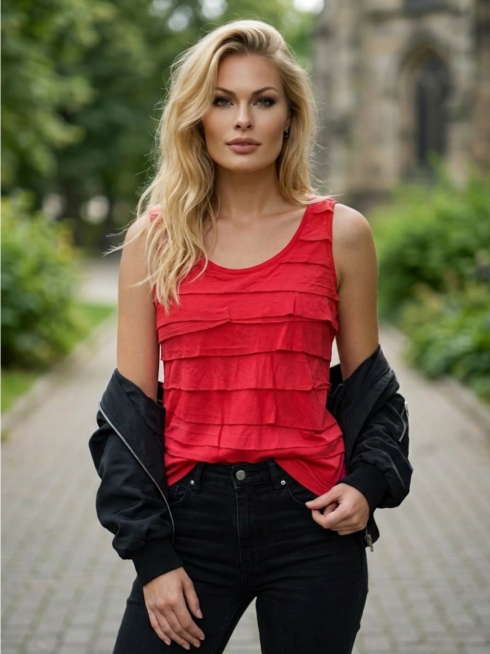 Merona Red Ruffled Tiered Tank Top Size XXL